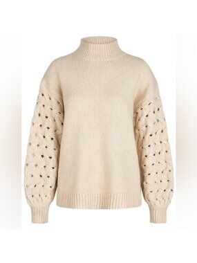 MARC AUREL small Cream Knit pull over mock neck Sweater with Lace Sleeves